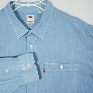 Levis Mens XXL Chambray Relaxed Fit Long Sleeve Button Shirt Blue Western Cowboy